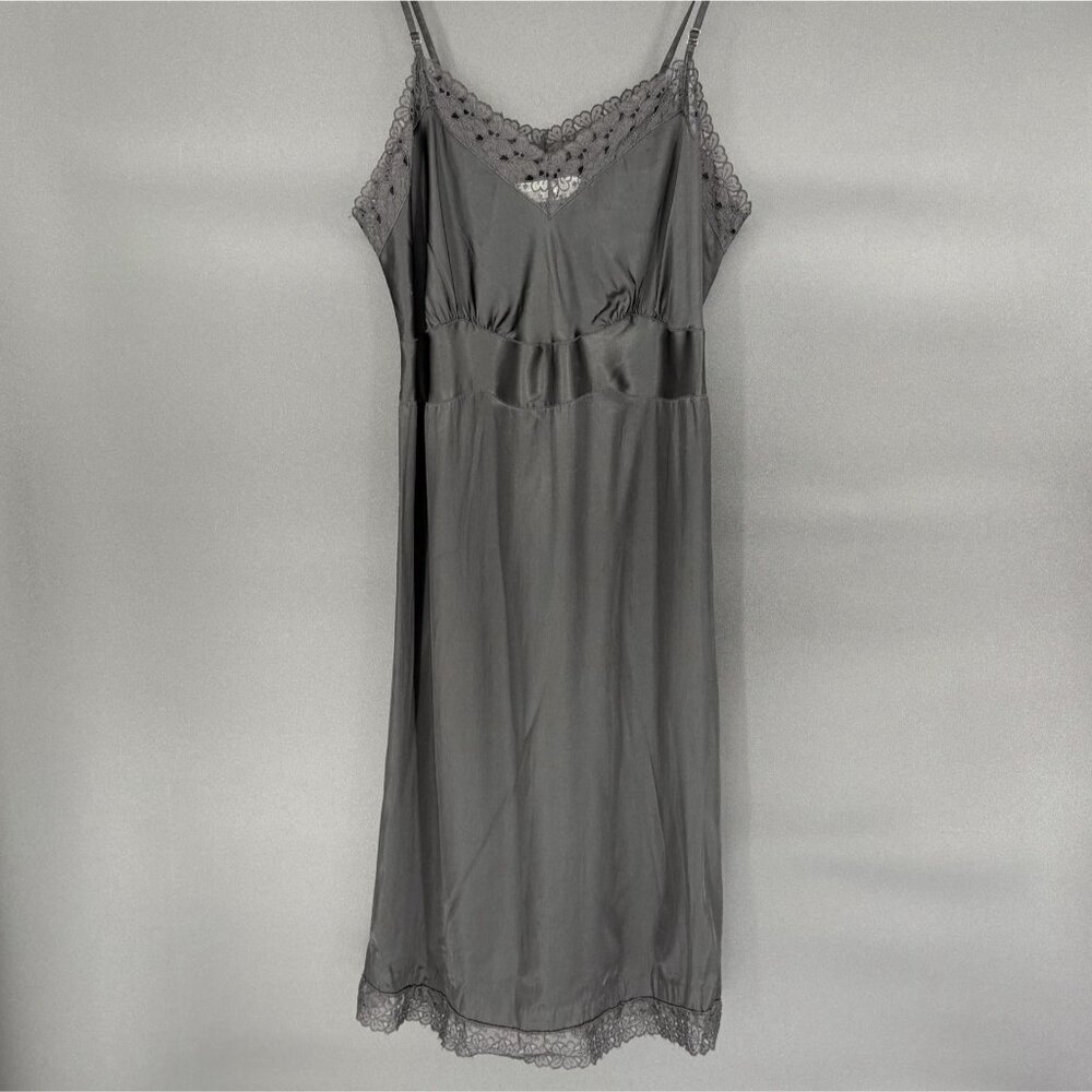 Vintage Barbizon Black Lace Trim Slip Dress Petite M/L 1940s-1950s Chemise